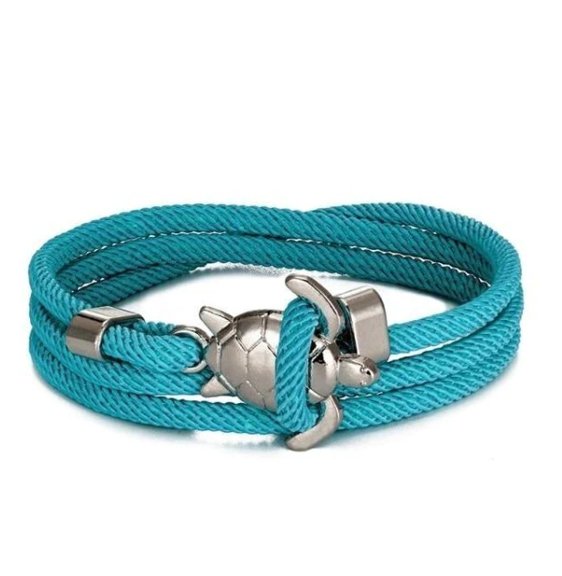 Turtle Red Rope Bracelet: Couple Ornament with Carrying Strap Silver Turtle Sky Blue