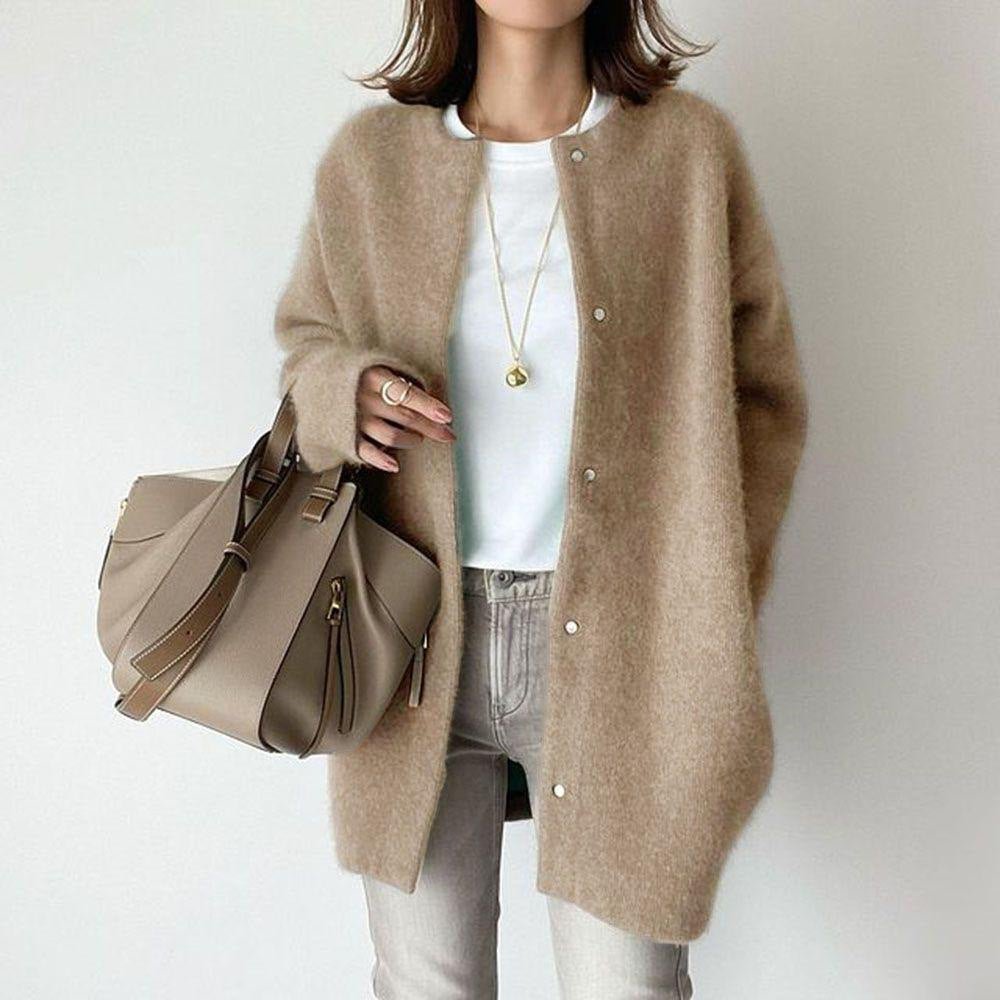 Ultra - Soft Knitted Slimming Coat for Stylish Women Khaki