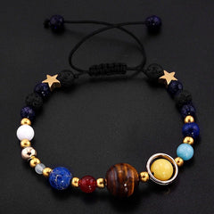 Universe Galaxy Eight Planets Natural Stone Bead Bracelet for Women Planets