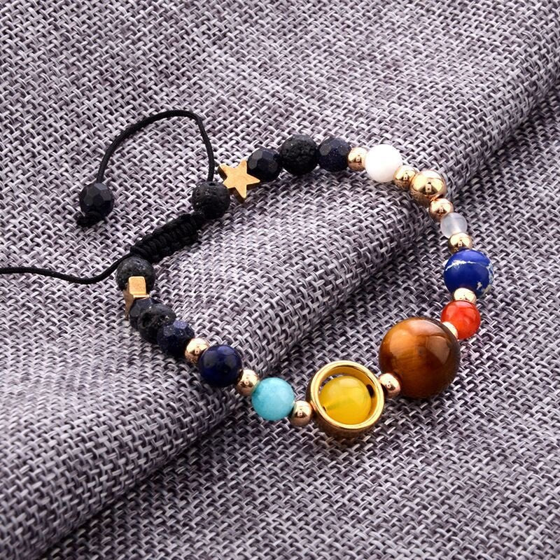 Universe Galaxy Eight Planets Natural Stone Bead Bracelet for Women Planets