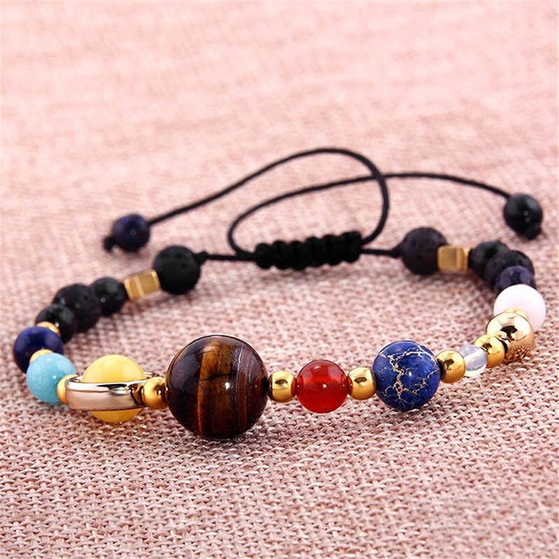 Universe Galaxy Eight Planets Natural Stone Bead Bracelet for Women Planets