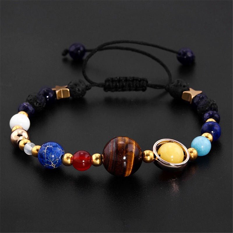 Universe Galaxy Eight Planets Natural Stone Bead Bracelet for Women Planets