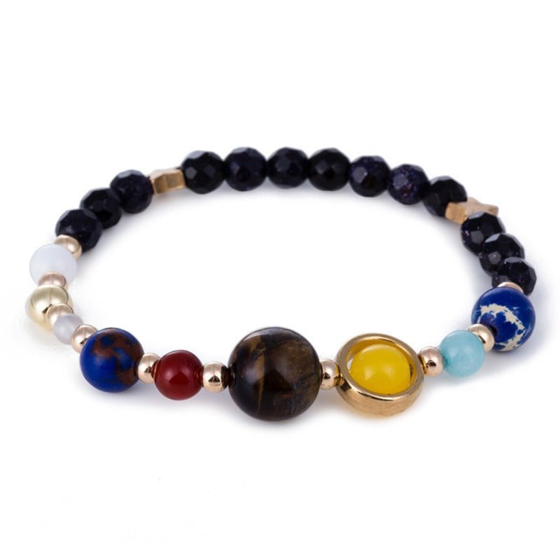 Universe Galaxy Eight Planets Natural Stone Bead Bracelet for Women Planets