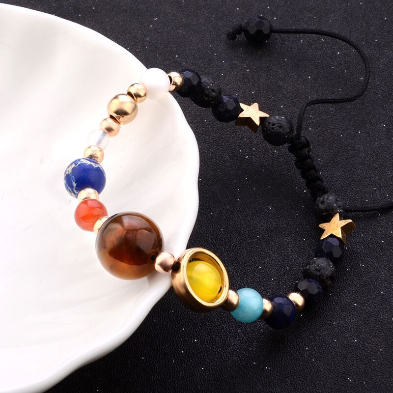 Universe Galaxy Eight Planets Natural Stone Bead Bracelet for Women Planets