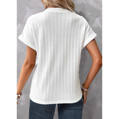 V - neck Batwing Sleeve Women's Button T - shirt in Solid Color White