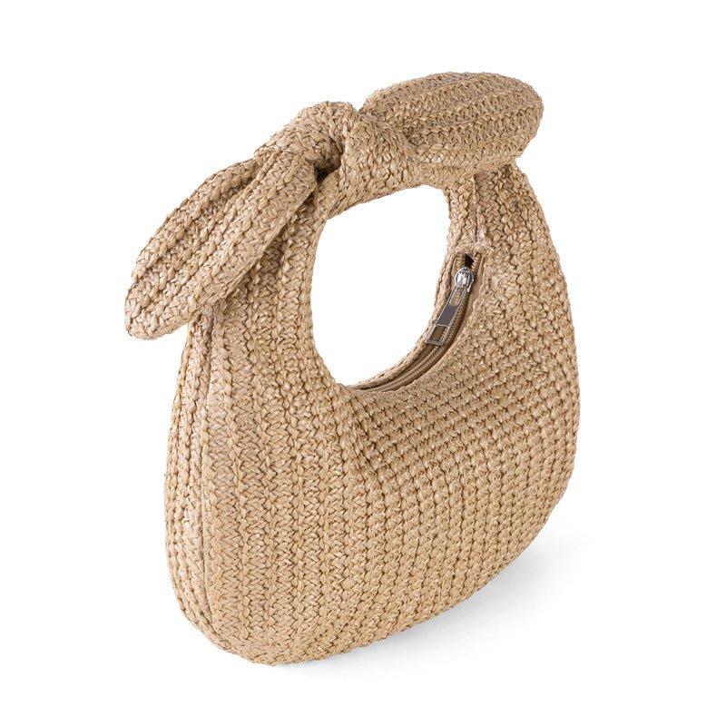 Vacation Style Bow Straw Handbag Clutch Black
