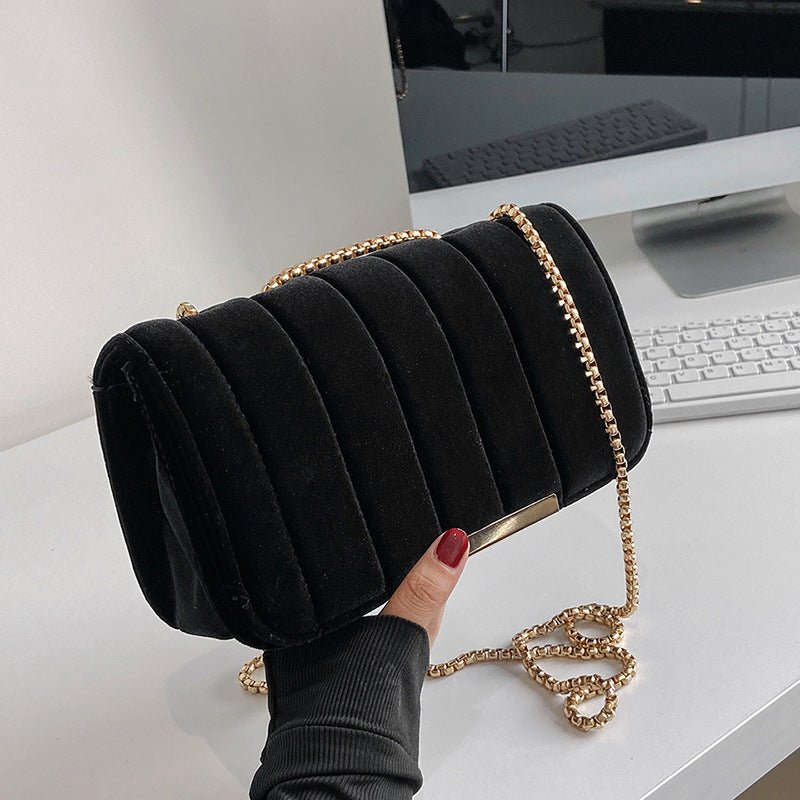 Velvet Chain Crossbody Clutch - One Shoulder Handbag Black