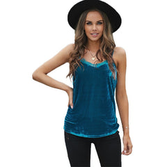 Velvet Spaghetti Straps Base Vest Inner Match Loose Lace Camisole Top Red