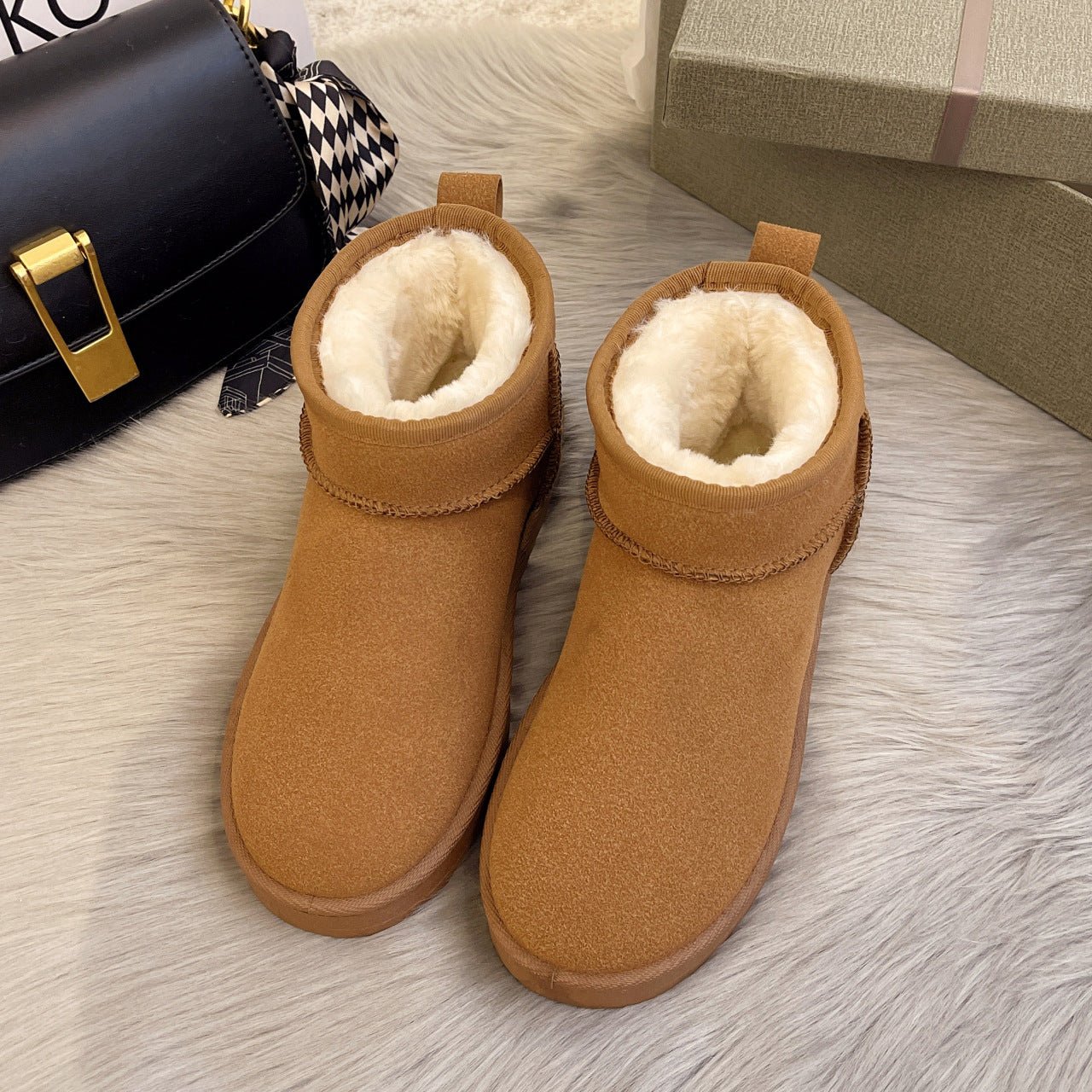 Velvet Thickening Thermal Cotton Shoes Winter's Warm Embrace Boots Camel