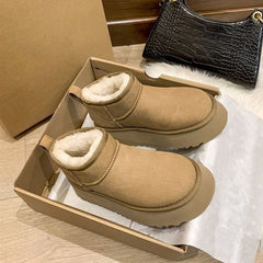 Velvet Thickening Thermal Cotton Shoes Winter's Warm Embrace Boots Camel1