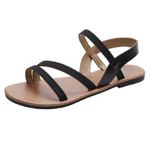 Versatile Gladiator Cross Buckle Roman Flat Sandals Women's Shoes Black