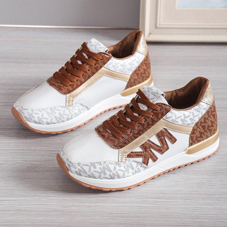 Versatile Knit Casual Printing Lace Up Round Toe Sneaker Running Shoes Brown