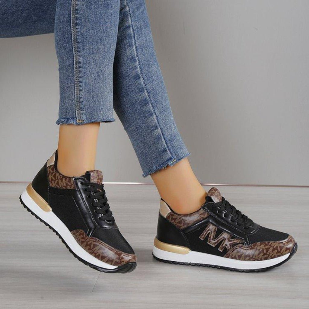 Versatile Knit Casual Printing Lace Up Round Toe Sneaker Running Shoes Black