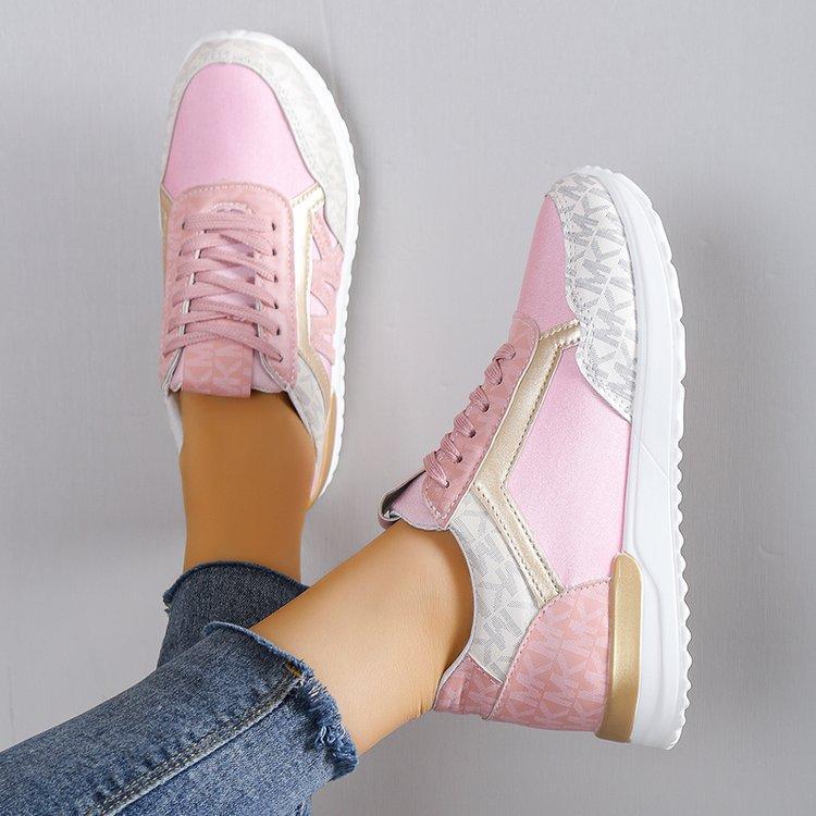 Versatile Knit Casual Printing Lace Up Round Toe Sneaker Running Shoes Pink