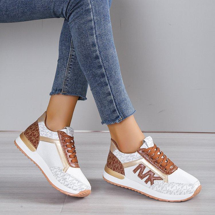 Versatile Knit Casual Printing Lace Up Round Toe Sneaker Running Shoes Brown