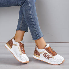 Versatile Knit Casual Printing Lace Up Round Toe Sneaker Running Shoes Brown