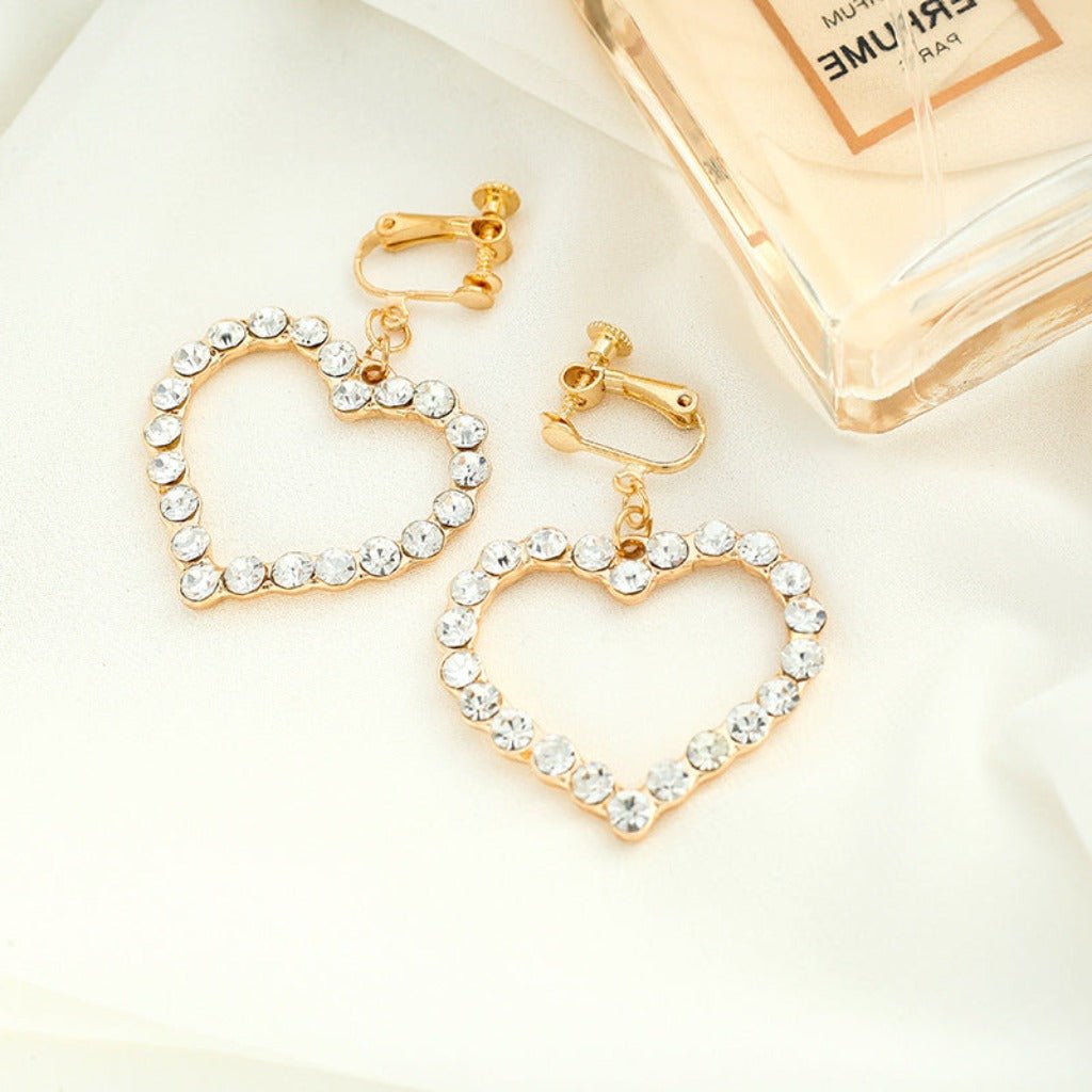 Versatile Peach Heart Diamond Earrings For Women Ear clip style pearls