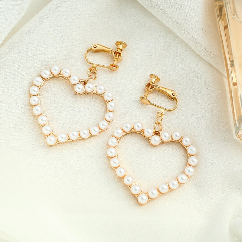 Versatile Peach Heart Diamond Earrings For Women Ear clip style pearls