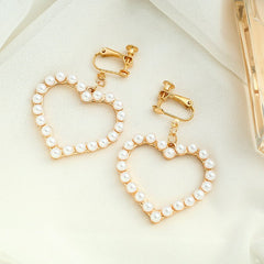 Versatile Peach Heart Diamond Earrings For Women Ear clip style pearls