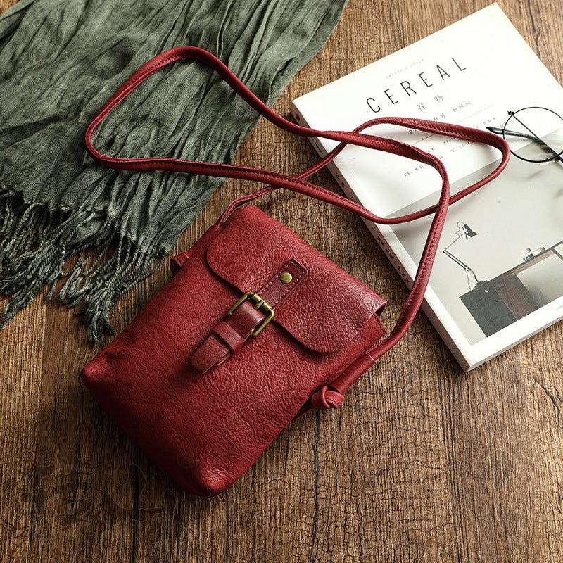 Vertical Mini Skeleton - Skin Small Genuine Leather Bag Burgundy