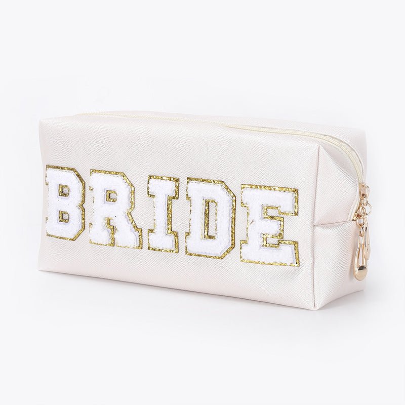 Vibrant Chenille 5 - Letter PU Waterproof Large Makeup Carry Bag Ivory White