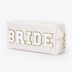 Vibrant Chenille 5 - Letter PU Waterproof Large Makeup Carry Bag Ivory White