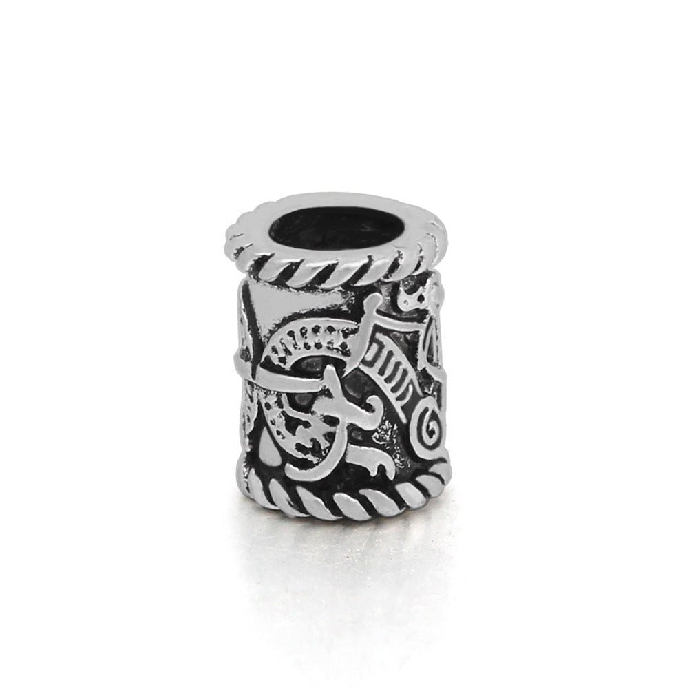 Viking Dragon Vintage Delicate Bead Accessory with Engraved Pattern Silver