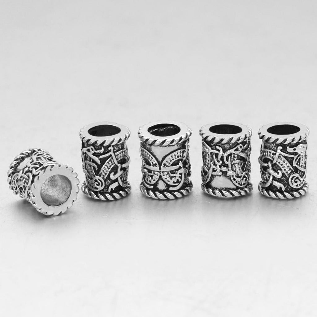 Viking Dragon Vintage Delicate Bead Accessory with Engraved Pattern Silver