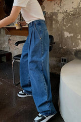 Vintage Denim Wide Leg Spring And Autumn High Waist Blue