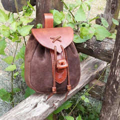 Vintage Drawstring Outdoor Pocket Bag with a Medieval Touch Dark Brown