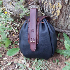 Vintage Drawstring Outdoor Pocket Bag with a Medieval Touch Dark Brown