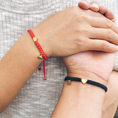 Vintage Hand - woven Stainless Steel Heart Couple Bracelet Golden Red