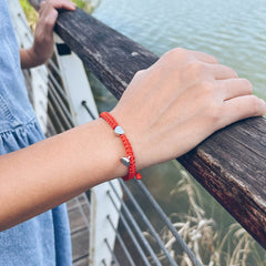 Vintage Hand - woven Stainless Steel Heart Couple Bracelet Steel Red