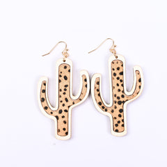 Vintage - inspired Wooden Earrings Artistic Cactus Tree Design 1style