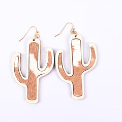 Vintage - inspired Wooden Earrings Artistic Cactus Tree Design 2style