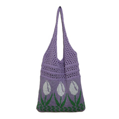 Vintage Knitted Tulip Flower Shoulder Bag Violet White Flower