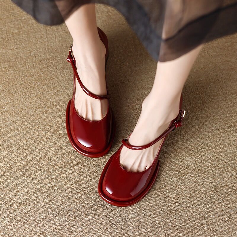 Vintage Mary Jane Shoes for Women Burgundy