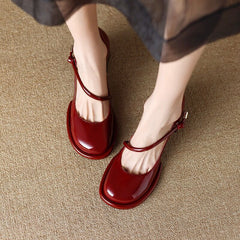 Vintage Mary Jane Shoes for Women Burgundy
