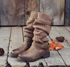 Vintage Style Winter Warm Plush Fur Knitted Woolen Cotton Booties – Martin Boots for Women Gray