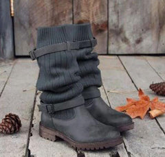 Vintage Style Winter Warm Plush Fur Knitted Woolen Cotton Booties – Martin Boots for Women Black