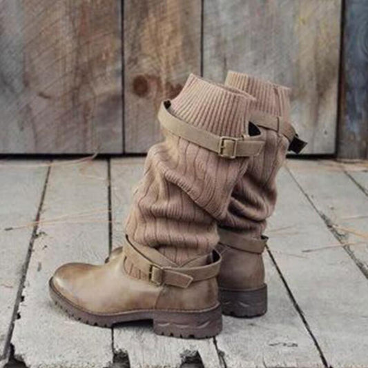 Vintage Style Winter Warm Plush Fur Knitted Woolen Cotton Booties – Martin Boots for Women Brown