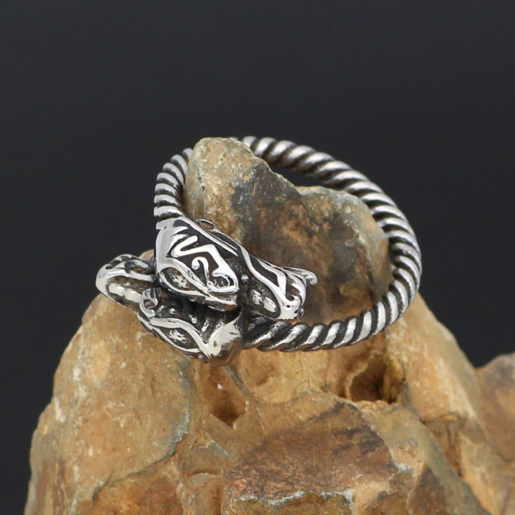 Vintage Viking Poisonous Dragon Titanium Steel Ring for Men Steel