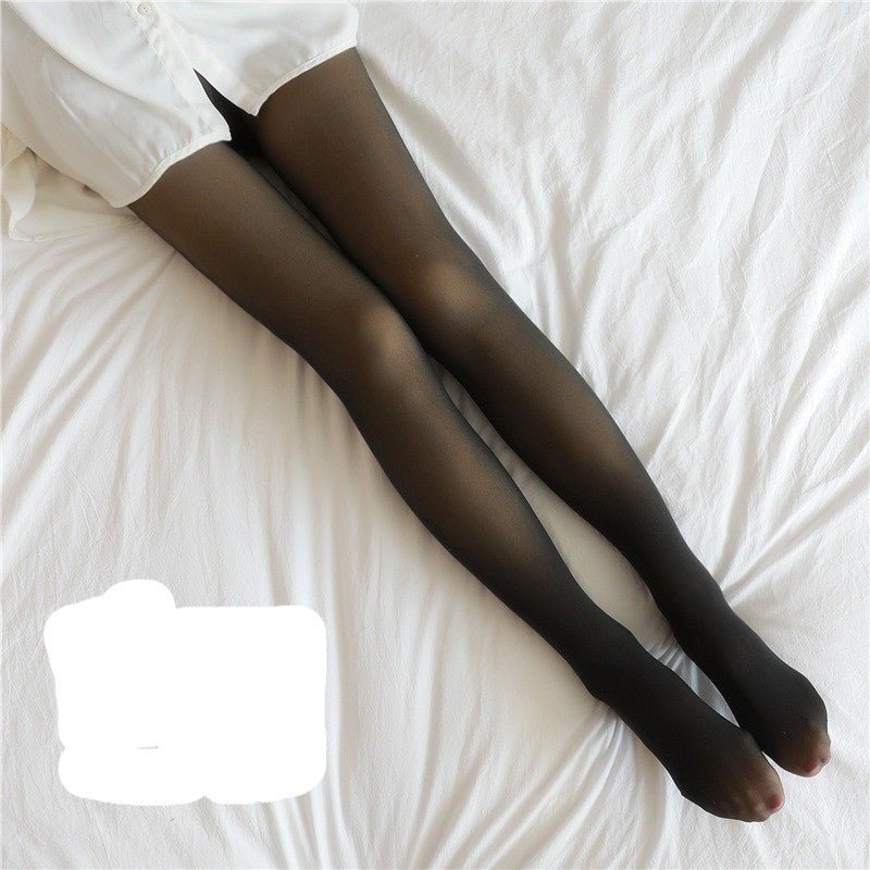 Warm Fleece - Lined Fake Translucent Plus Size Leggings 5pcs Black skin with feet