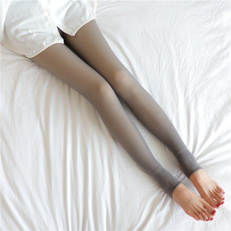 Warm Fleece - Lined Fake Translucent Plus Size Leggings Grey skin foot