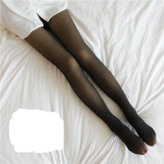 Warm Fleece - Lined Fake Translucent Plus Size Leggings 3pcs Black skin with feet