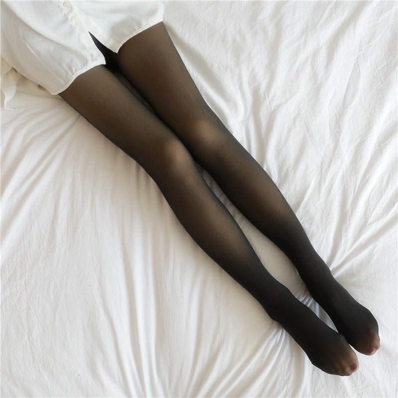 Warm Fleece - Lined Fake Translucent Plus Size Leggings Black skin with feet