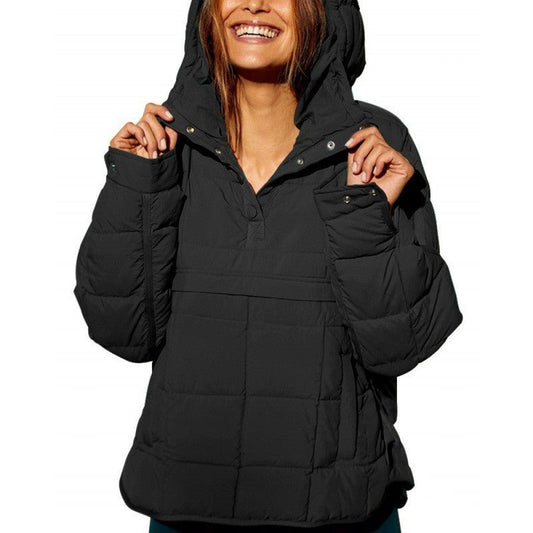 Warm Hoodie Lightweight Down Puffer Jacket for Women Black