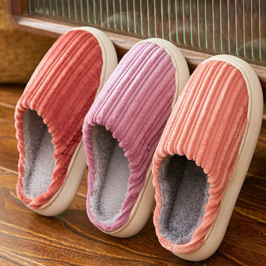 Warm Winter House Shoes Indoor Bedroom Solid Color Plush Slippers Coffee