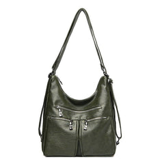 Washed Solid Color Large Shoulder Bag with Sheepskin Pattern Green