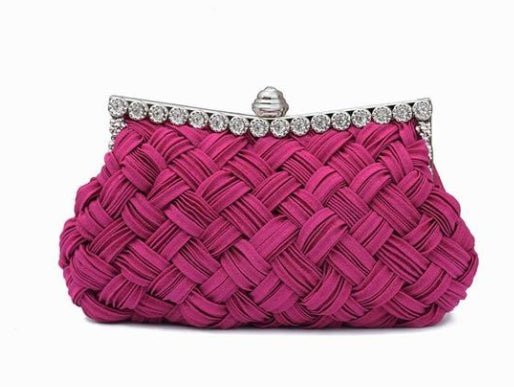 Wedding bag bridesmaid bag woven rhinestone party bag Hot pink